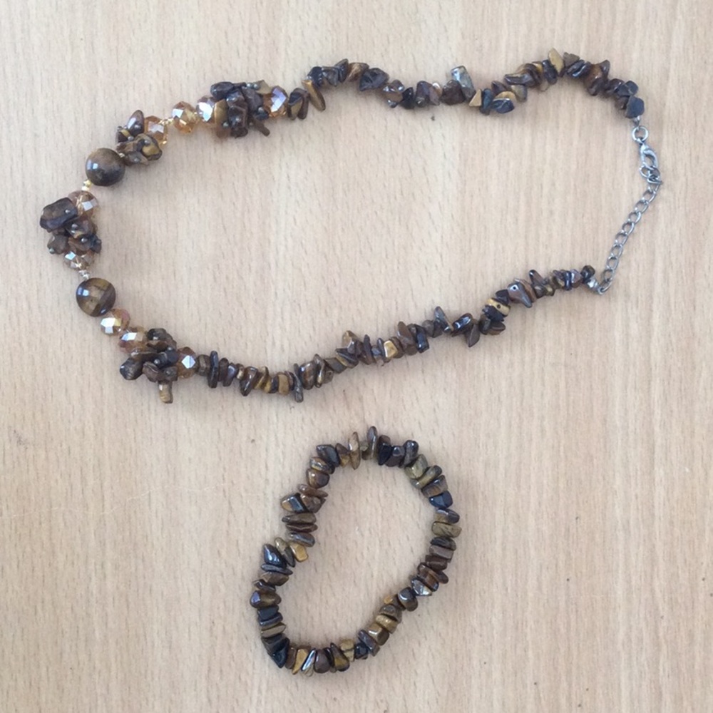 Tiger eye beads chip bead necklace and stretch bracelet